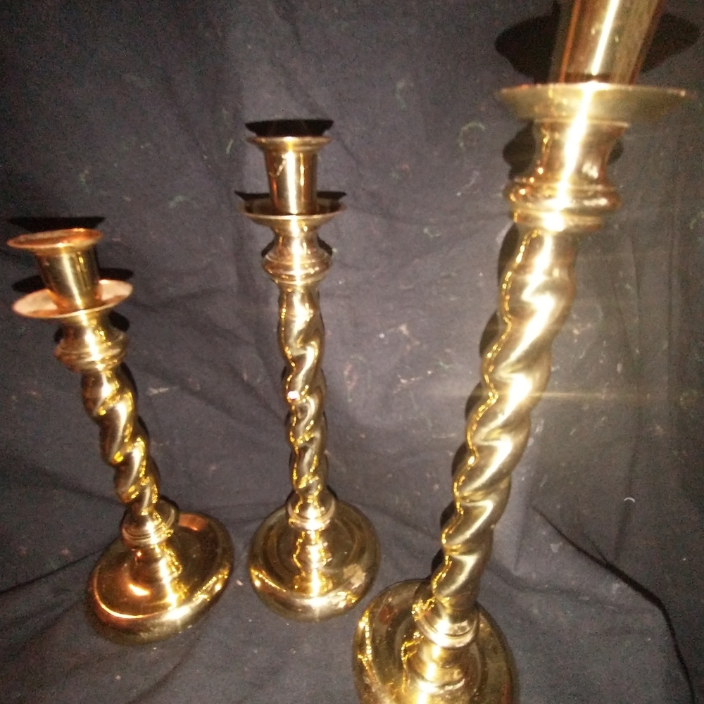 3 BRASS "LACQUERED" DECORATIVE CRAFTS INC. BRAND  CANDLESTICKS HOLDERS